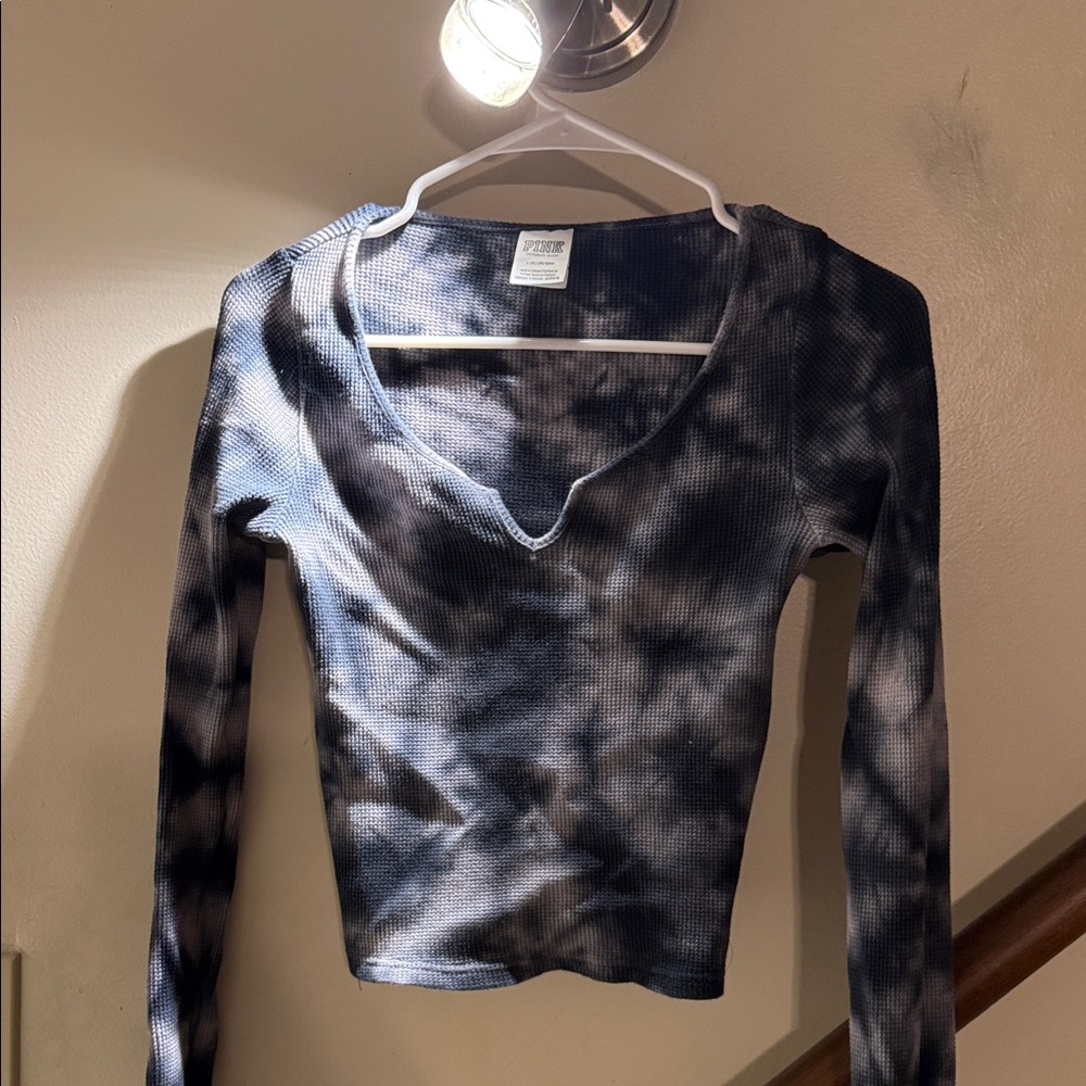 Victoria's Secret Black and White Tie-Dye Long Sleeve Top
